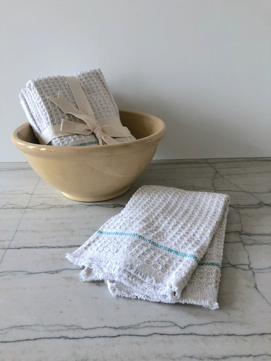 Swedish Recycled Cotton Waffle Weave Cleaning Dish Cloth with Green Stripe  22 x 18